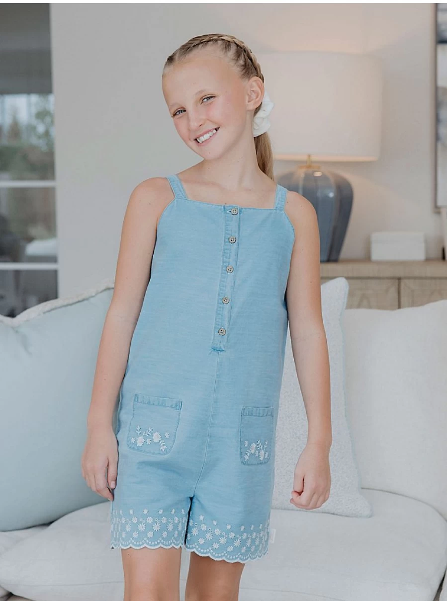 "George at Asda Girls' Blue Chambray Embroidered Playsuit | Billie Faiers Collection"
