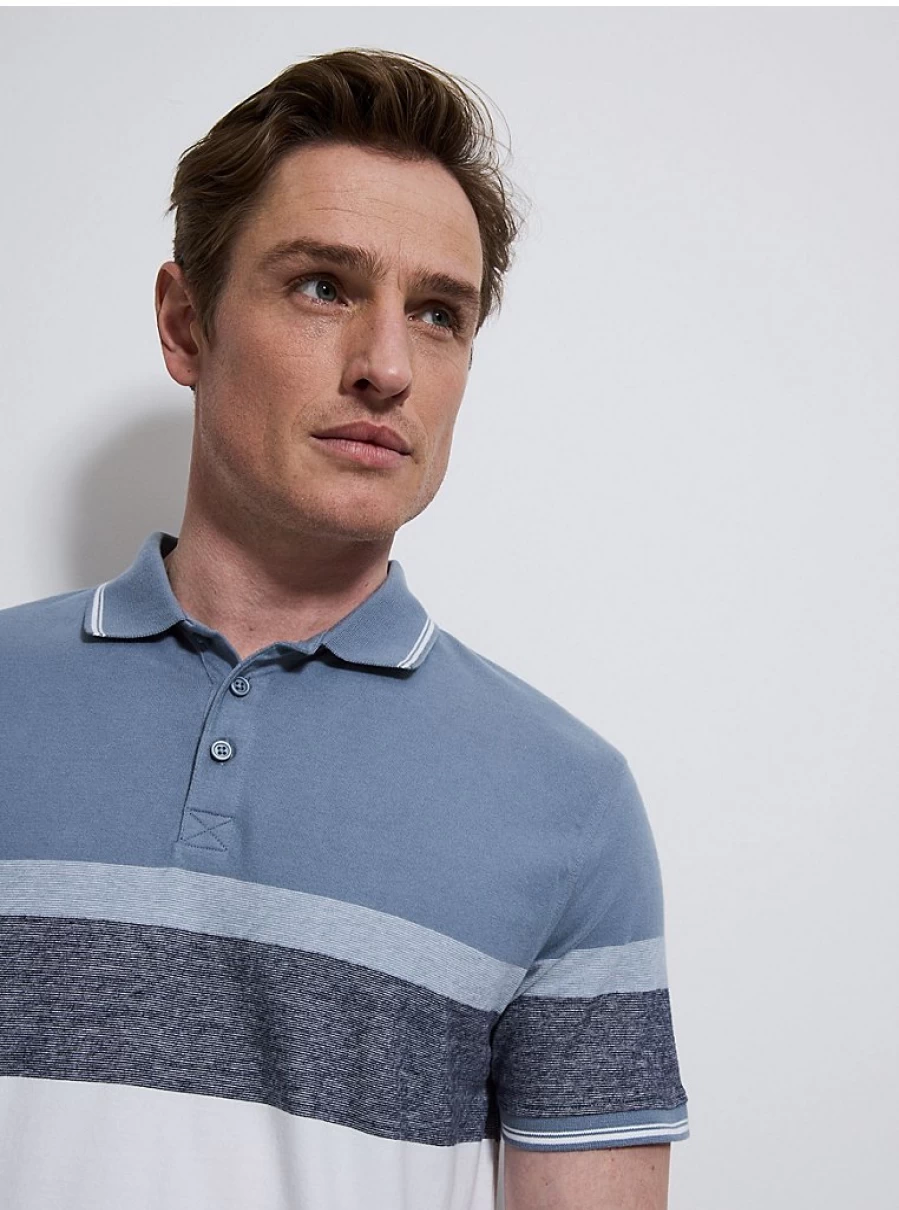 Men's Blue Striped Short Sleeve Polo Shirt | George at Asda
