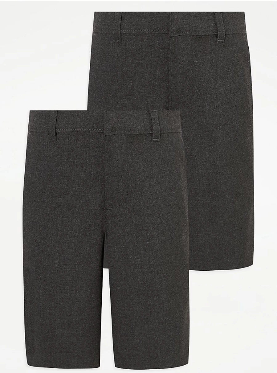 Boys' Grey Adjustable Waist Skinny Fit Stretch Shorts 2-Pack | School Uniform | George at Asda