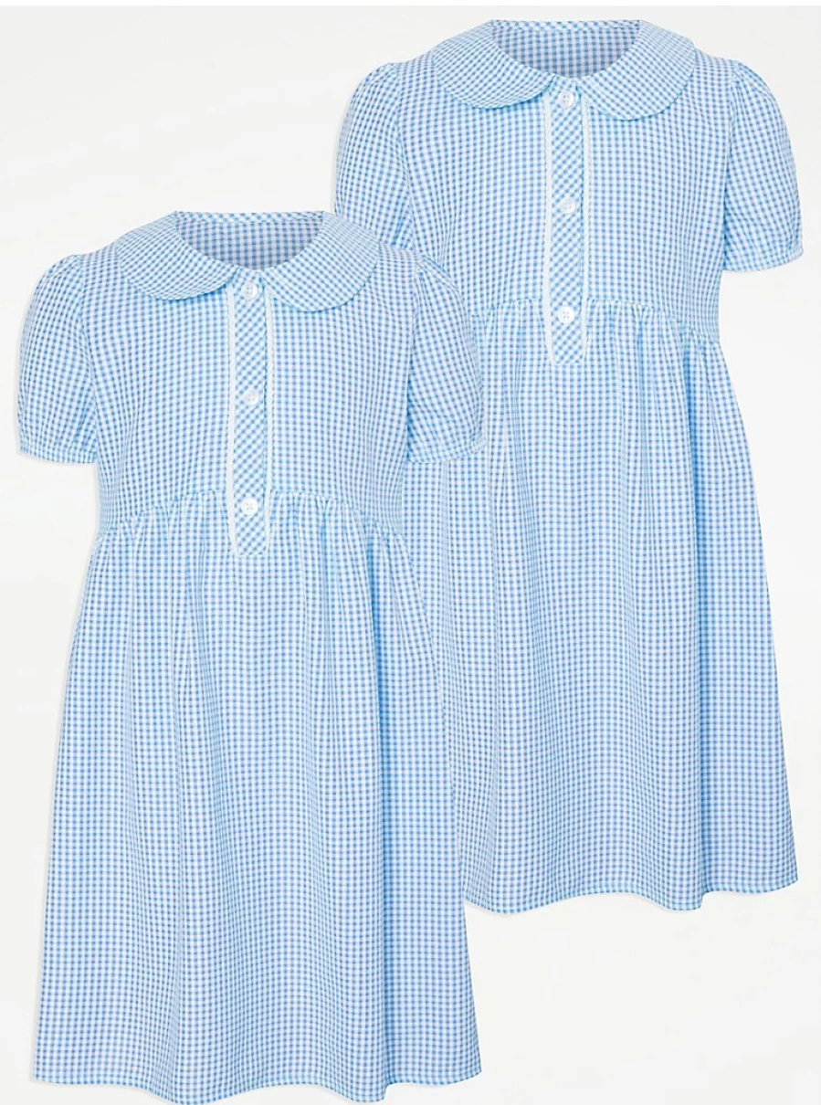 "George at Asda Girls' 2-Pack Gingham School Dresses with Curved Waist"