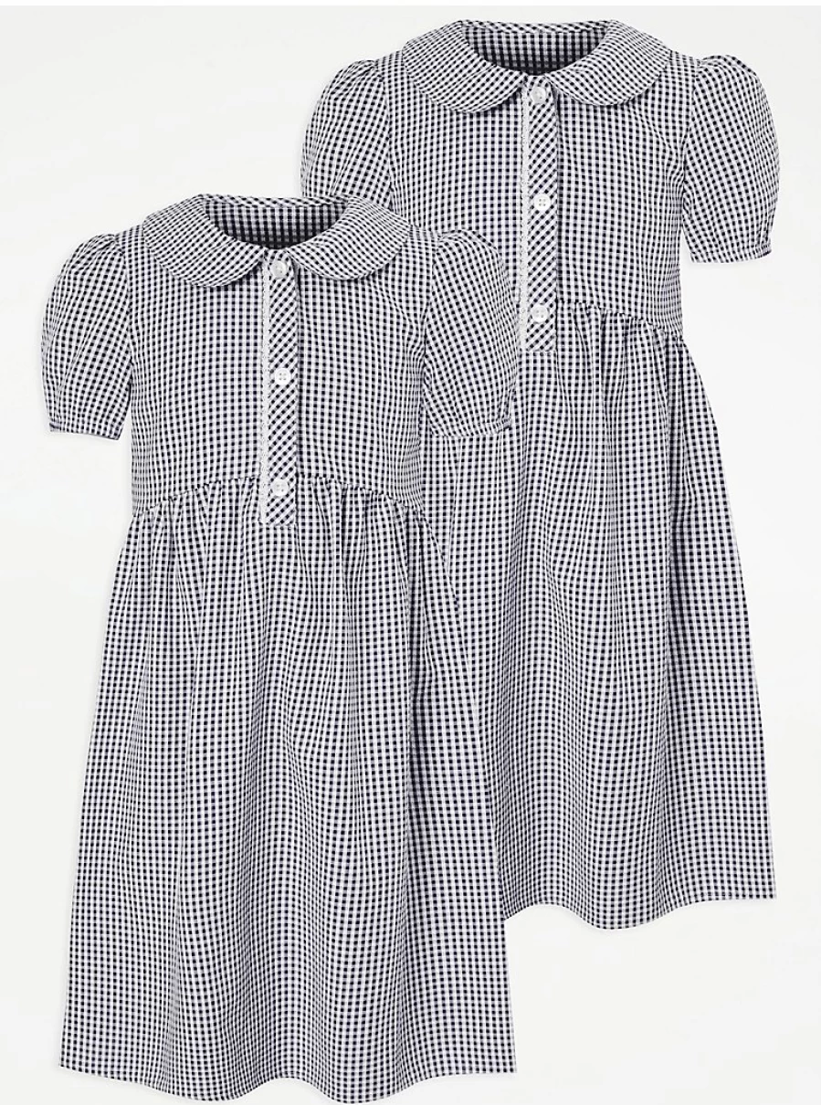 "George at Asda Girls Navy Gingham School Dress 2-Pack – Comfortable & Stylish Uniform"