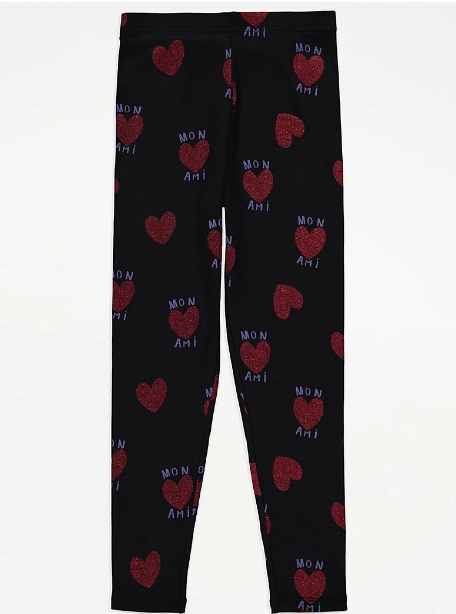"George at Asda Kids Black Heart Mon Ami Leggings – Comfortable & Stylish Leggings for Children"