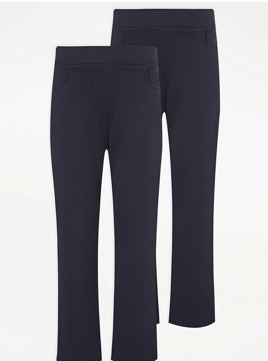 "George at Asda Girls' Navy Slim Fit School Trousers 2-Pack – Comfortable Jersey Fabric"