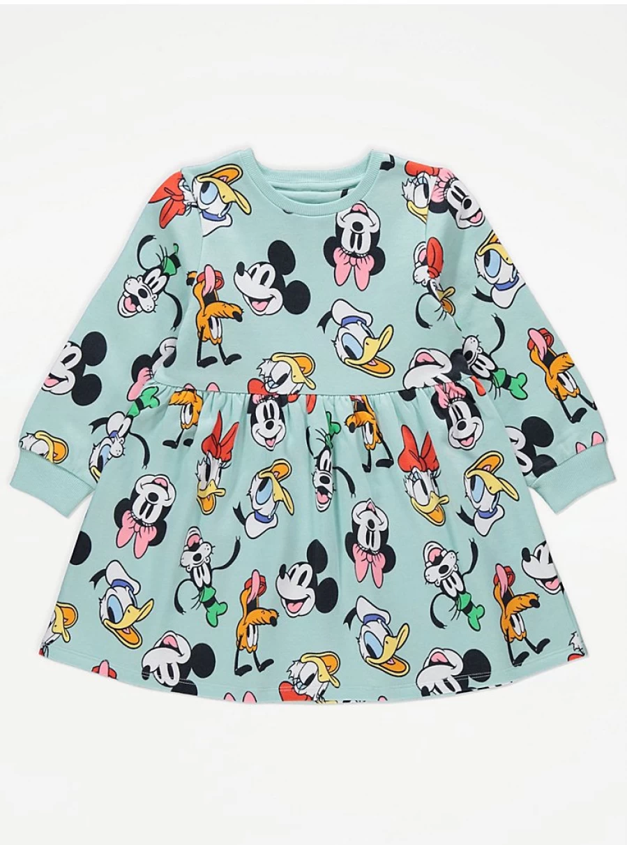 George at Asda Disney Mickey & Friends Green Sweater Dress for Girls - Kids' Cartoon Character Outfit