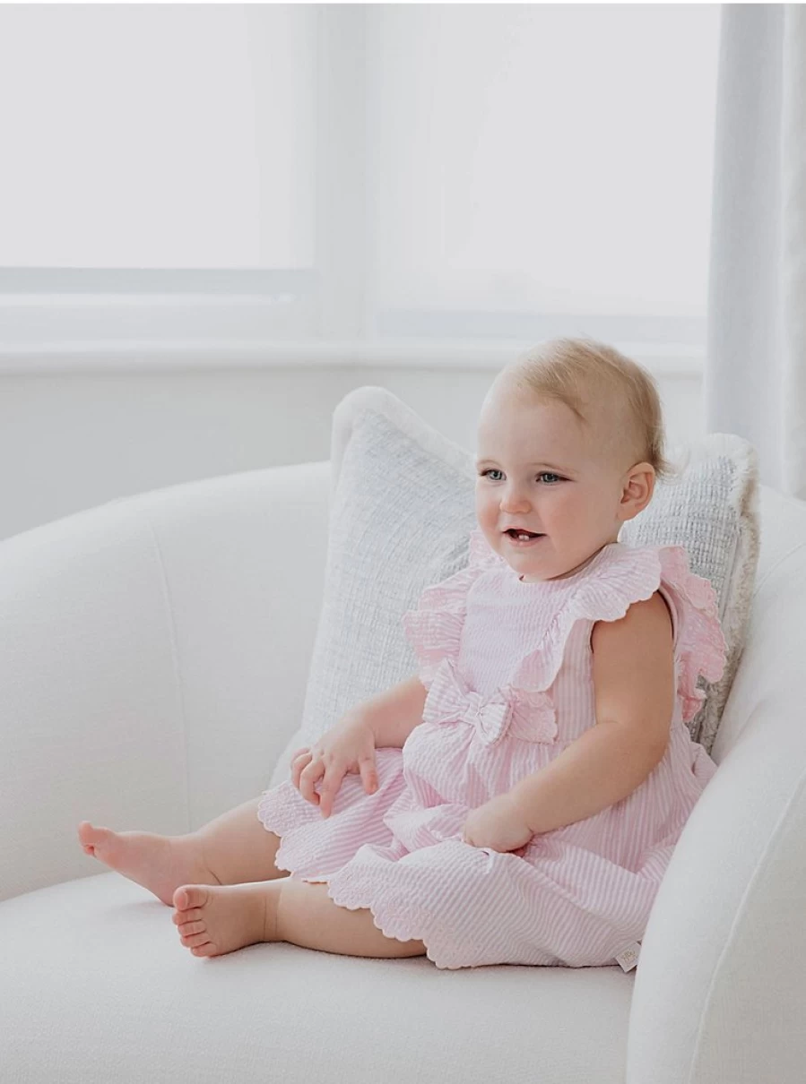 "George at Asda Baby Girls' Pink Stripe Embroidered Romper and Sunhat Outfit Set"
