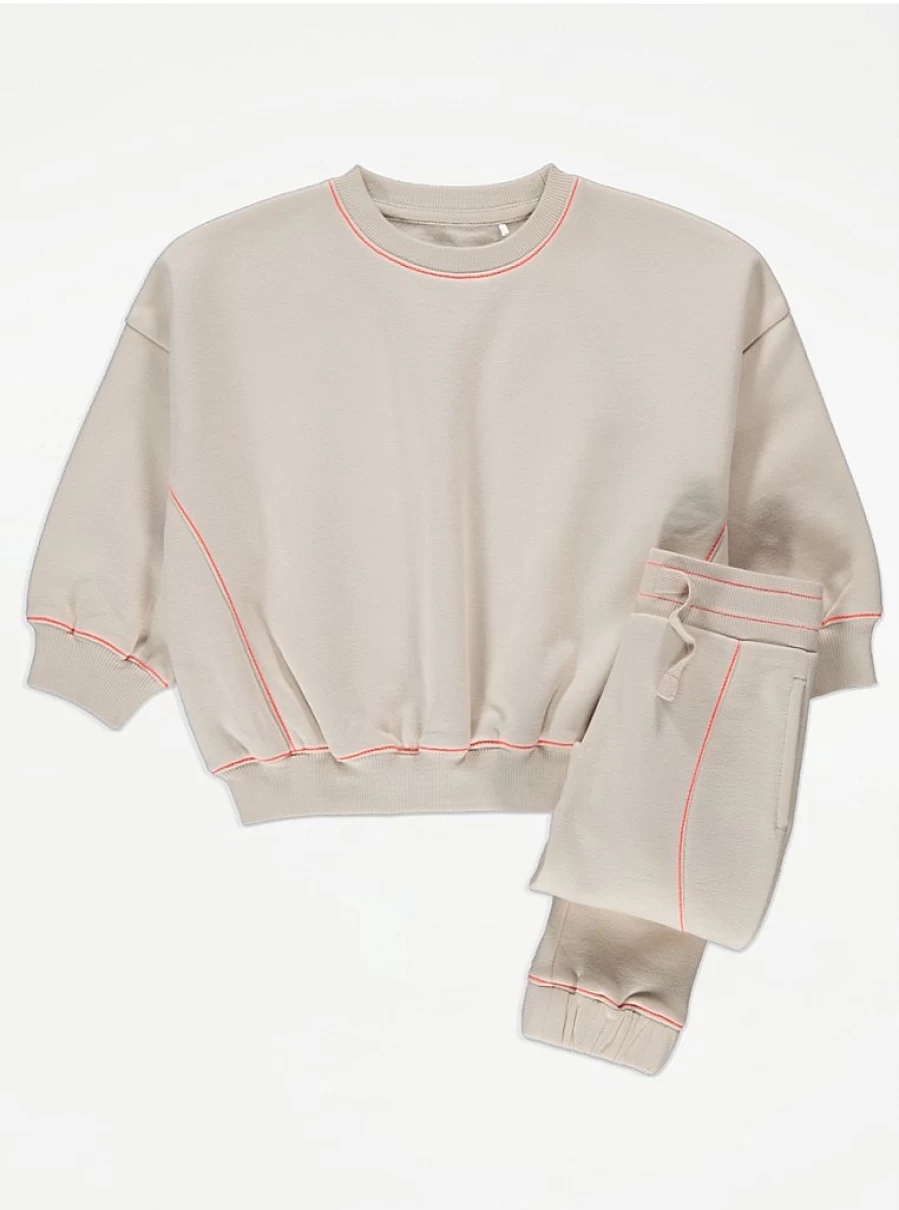 Boys' Stone Neon Trim Sweatshirt & Joggers Set | George at Asda Outfit Review