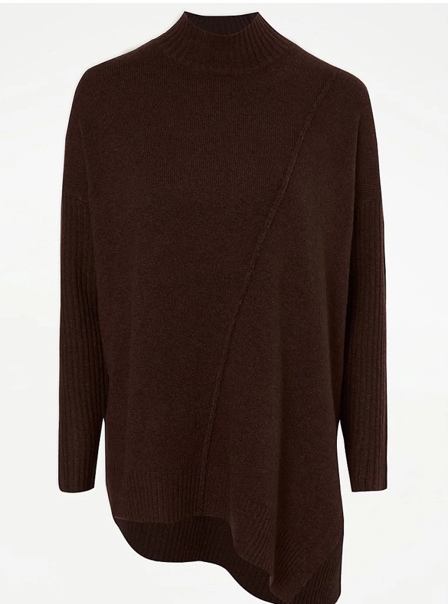 Women's Chocolate Brown Asymmetric Slouchy Knit Jumper | George at Asda