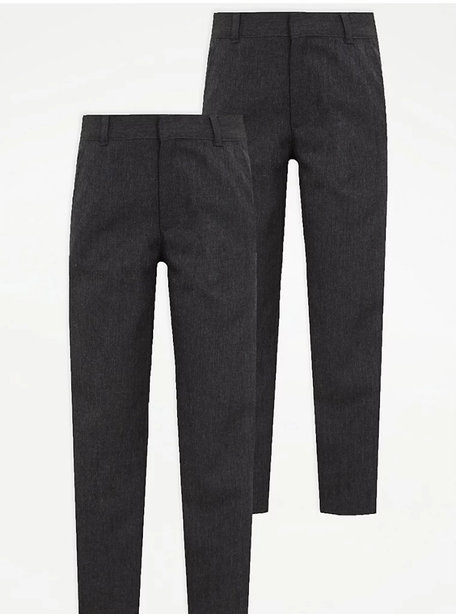 "George at Asda Boys' Grey Slim Fit School Trousers 2-Pack – Comfortable & Durable"