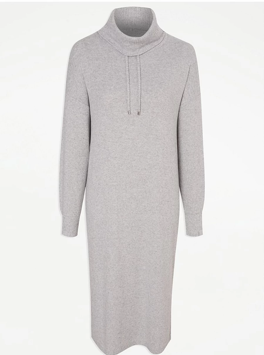 Grey Cowl Neck Knit Loungewear Dress by George at Asda | Comfortable Women's Sleepwear & Casual Dress Review