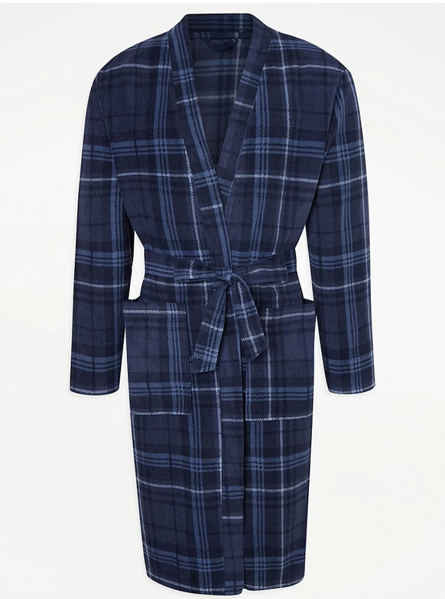Men's Navy Checked Fleece Dressing Gown by George at Asda | Warm & Comfortable Robe