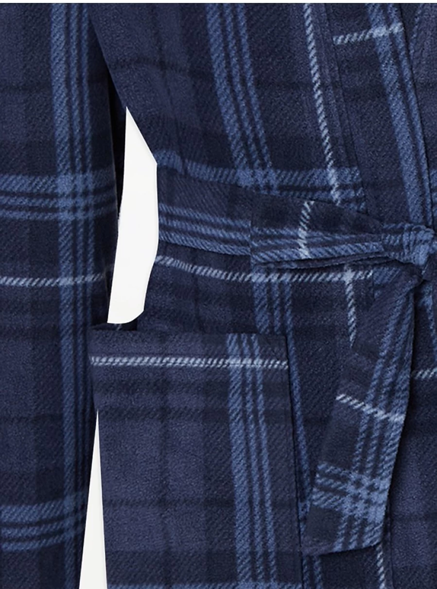 Men's Navy Checked Fleece Dressing Gown by George at Asda | Warm & Comfortable Robe