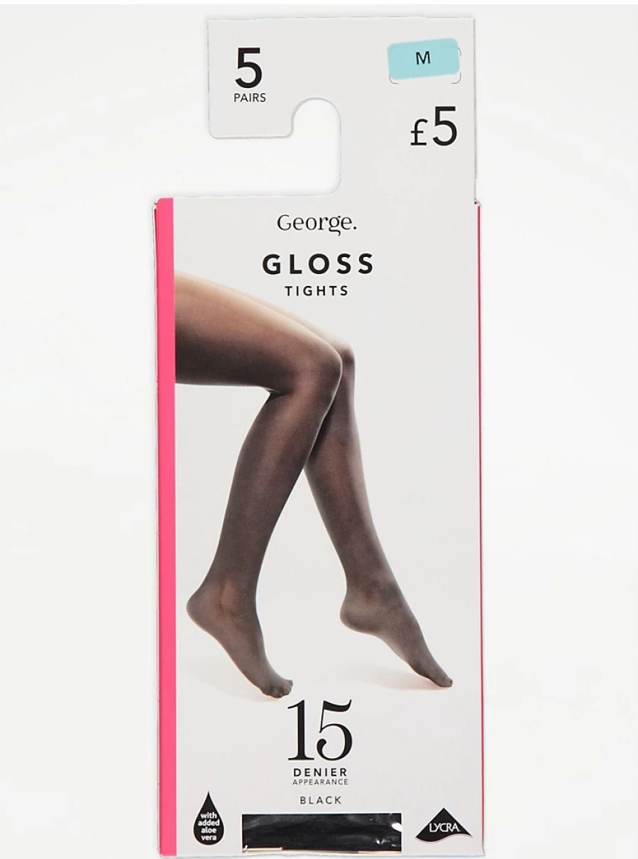"George at Asda Black 15 Denier Gloss Tights 5 Pack – Shiny Sheer Tights for Women"