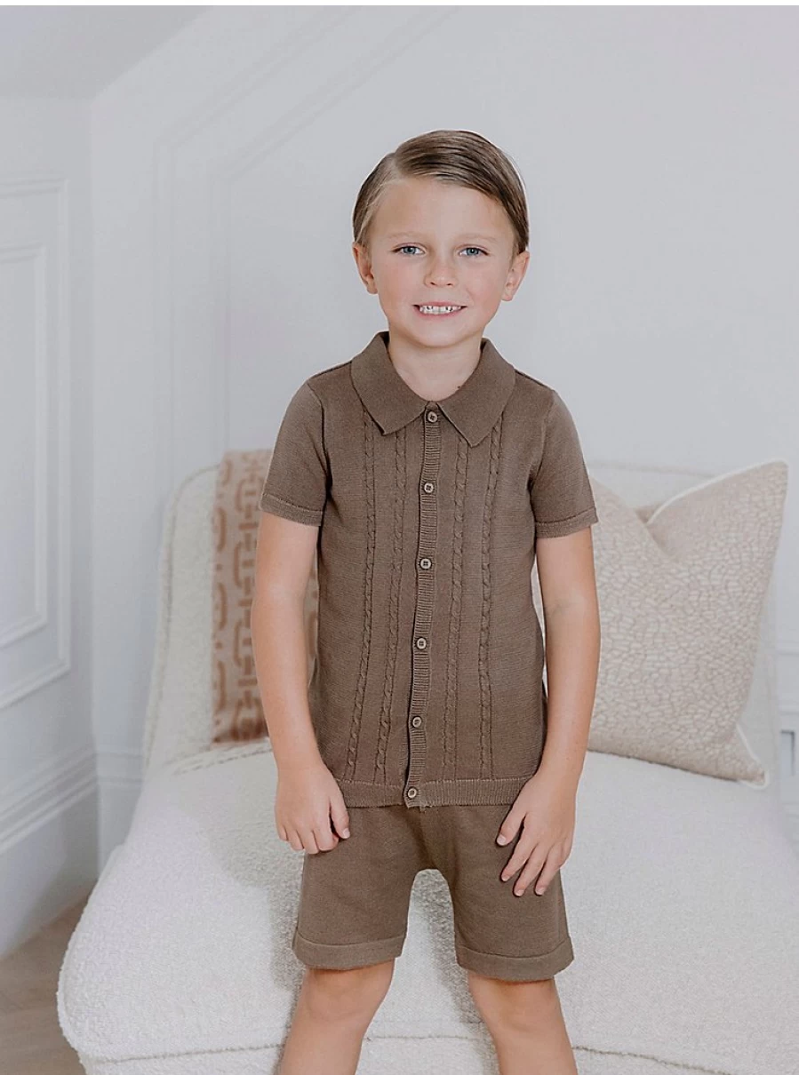 "George at Asda Boys' Brown Cable Knit Button Polo and Shorts Set – Billie Faiers Collection Review"