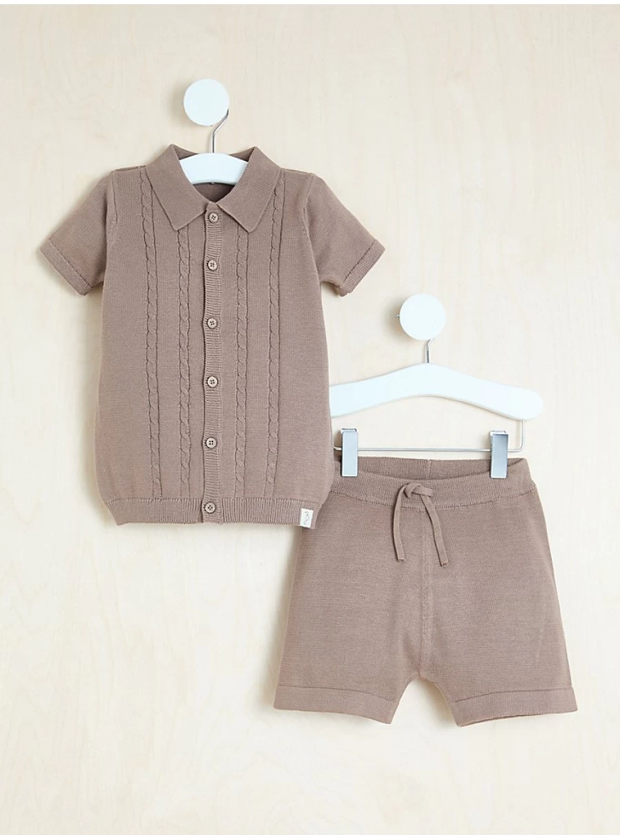 "George at Asda Boys' Brown Cable Knit Button Polo and Shorts Set – Billie Faiers Collection Review"