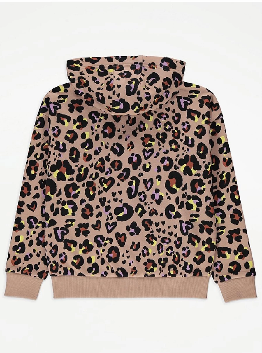 "George at Asda Kids Brown Leopard Print Zip Up Hoodie | Warm Fleece Pullover | Animal Print Jacket"