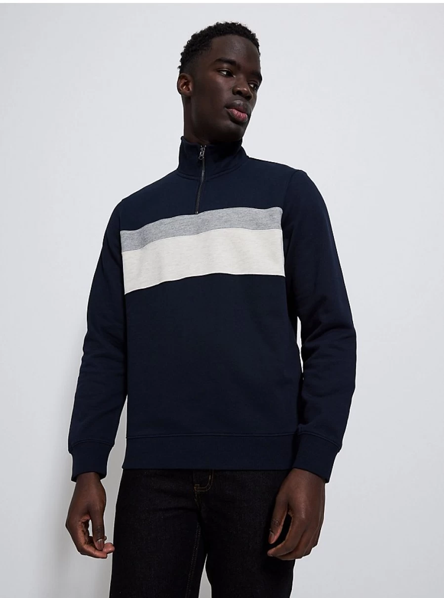 Men's Navy Striped Quarter Zip Sweatshirt | George at Asda | Comfort & Style