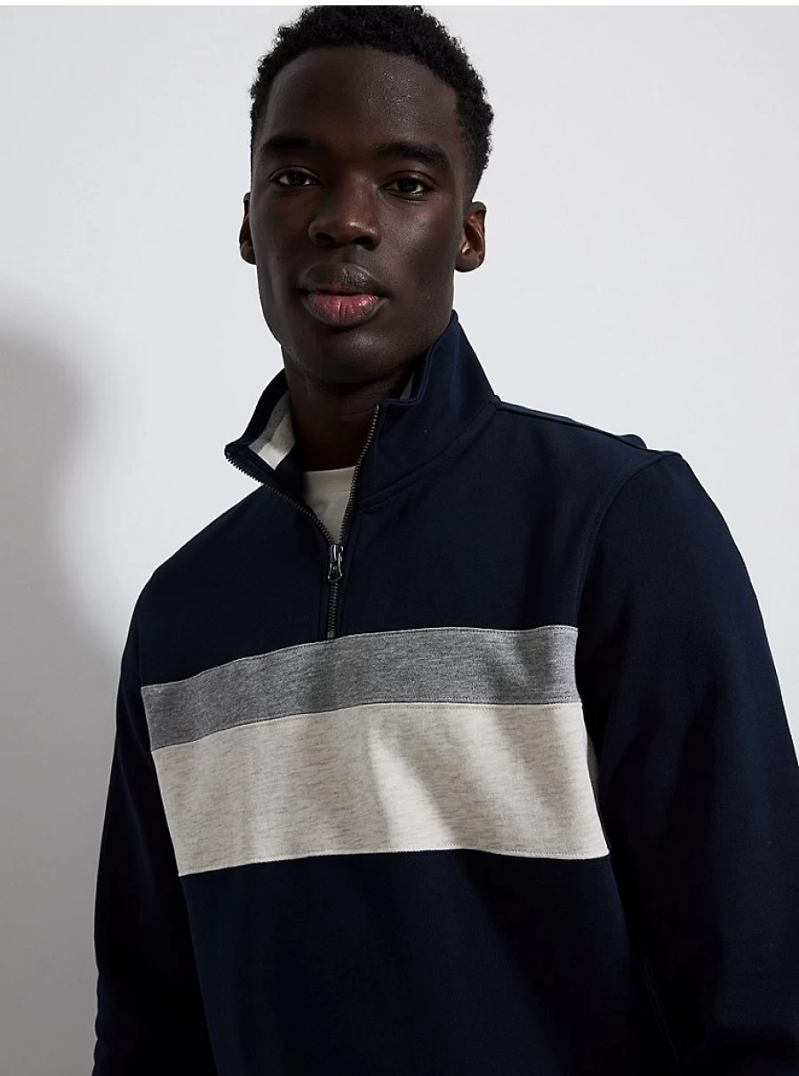Men's Navy Striped Quarter Zip Sweatshirt | George at Asda | Comfort & Style