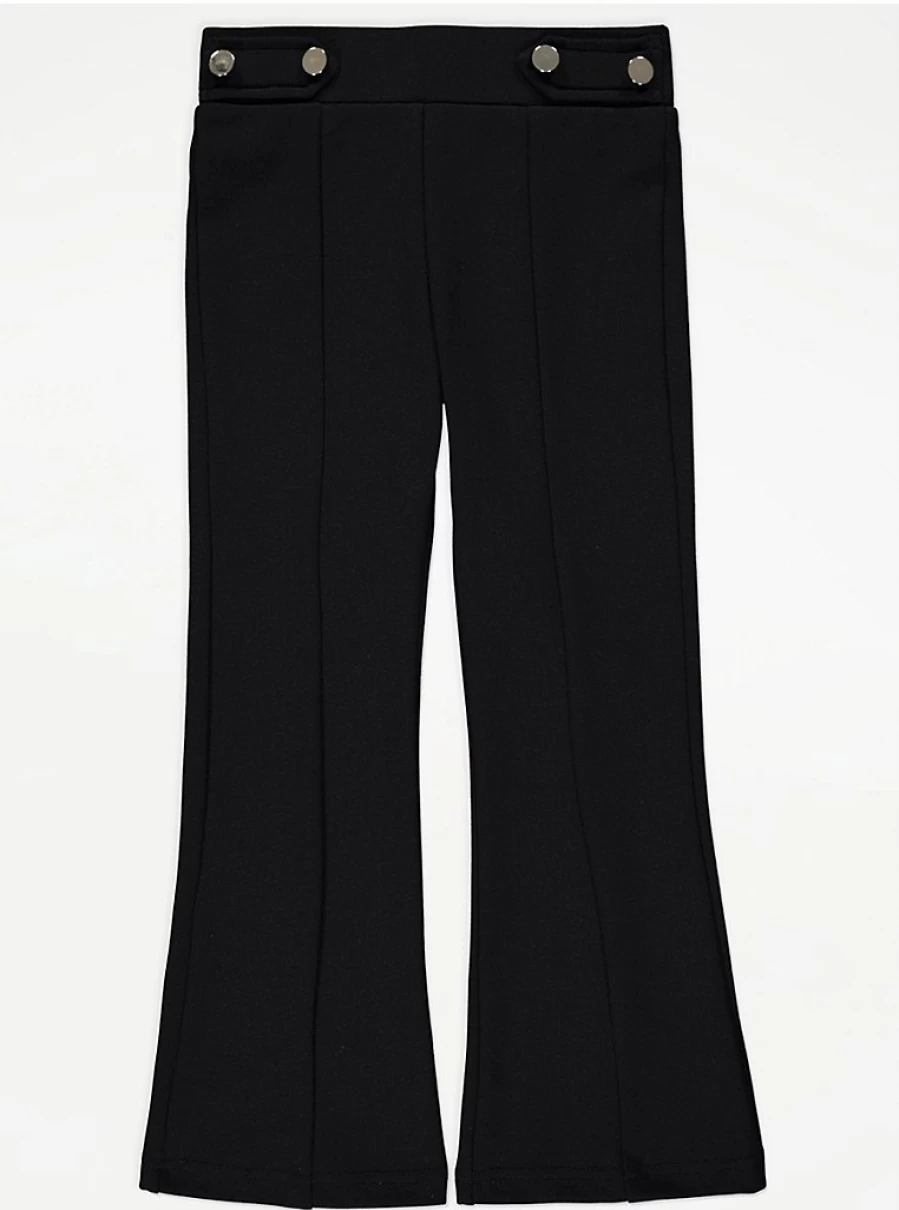 "George at Asda Kids Black Ponte Trousers with Button Tab Detail"