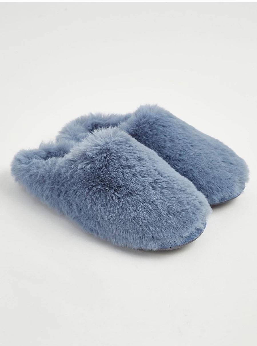 "George at Asda Blue Faux Fur Mule Slippers – Comfortable & Stylish Indoor Shoes"