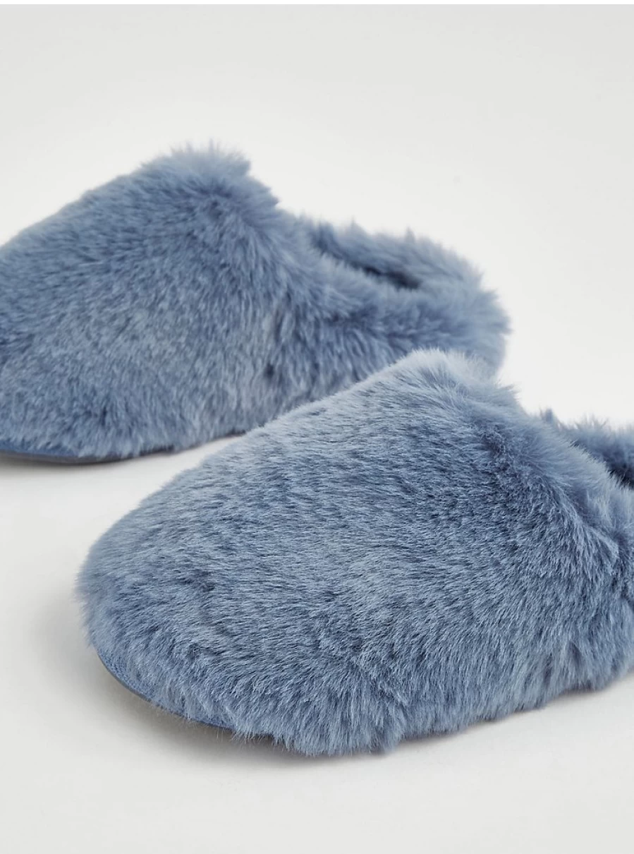 "George at Asda Blue Faux Fur Mule Slippers – Comfortable & Stylish Indoor Shoes"