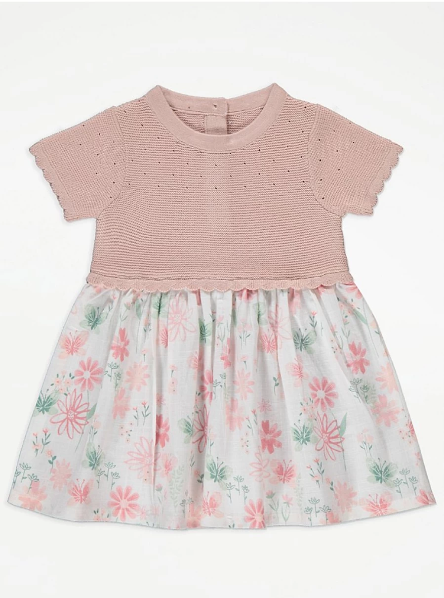 "George at Asda Baby Girls' Pink Knitted Floral 2-in-1 Dress Reviews"