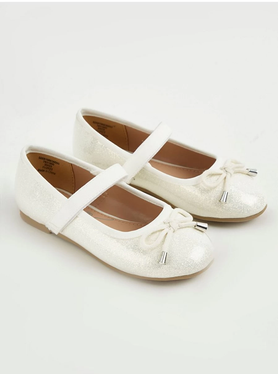 "George at Asda Girls' White Glitter Bow Ballet Shoes – Comfortable & Stylish Dance Shoes for Kids"