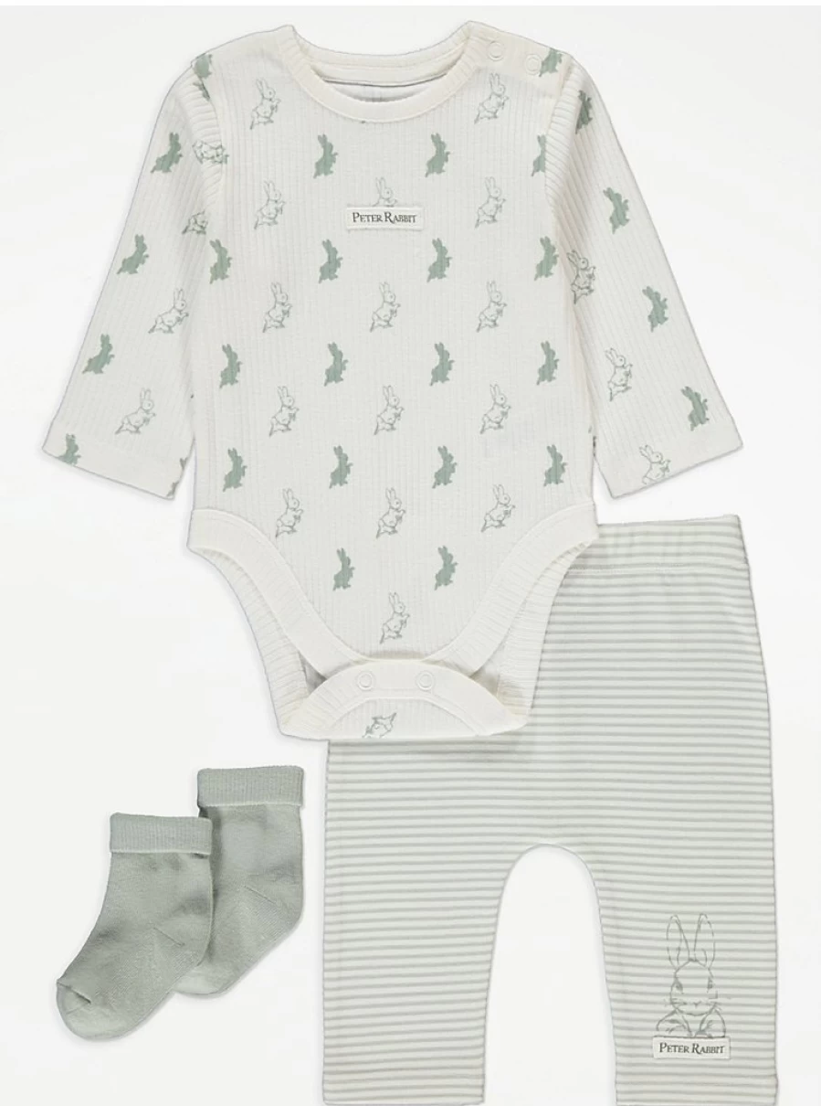 "George at Asda Peter Rabbit Baby Boys' Bodysuit, Leggings & Socks Set Review"