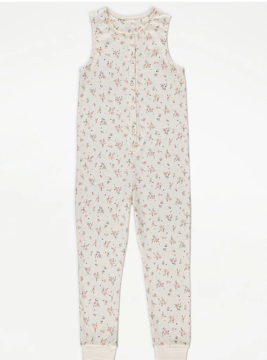 "George at Asda Kids' Floral Cream Sleeveless Onesie – Comfortable & Stylish Baby Romper"