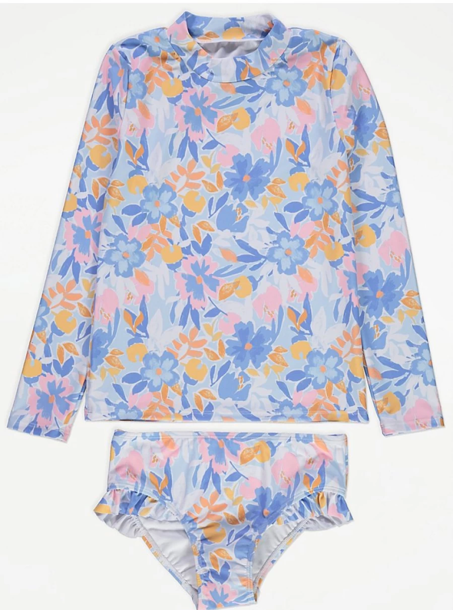 "George at Asda Girls Pastel Floral Rash Guard and Bikini Set Reviews"