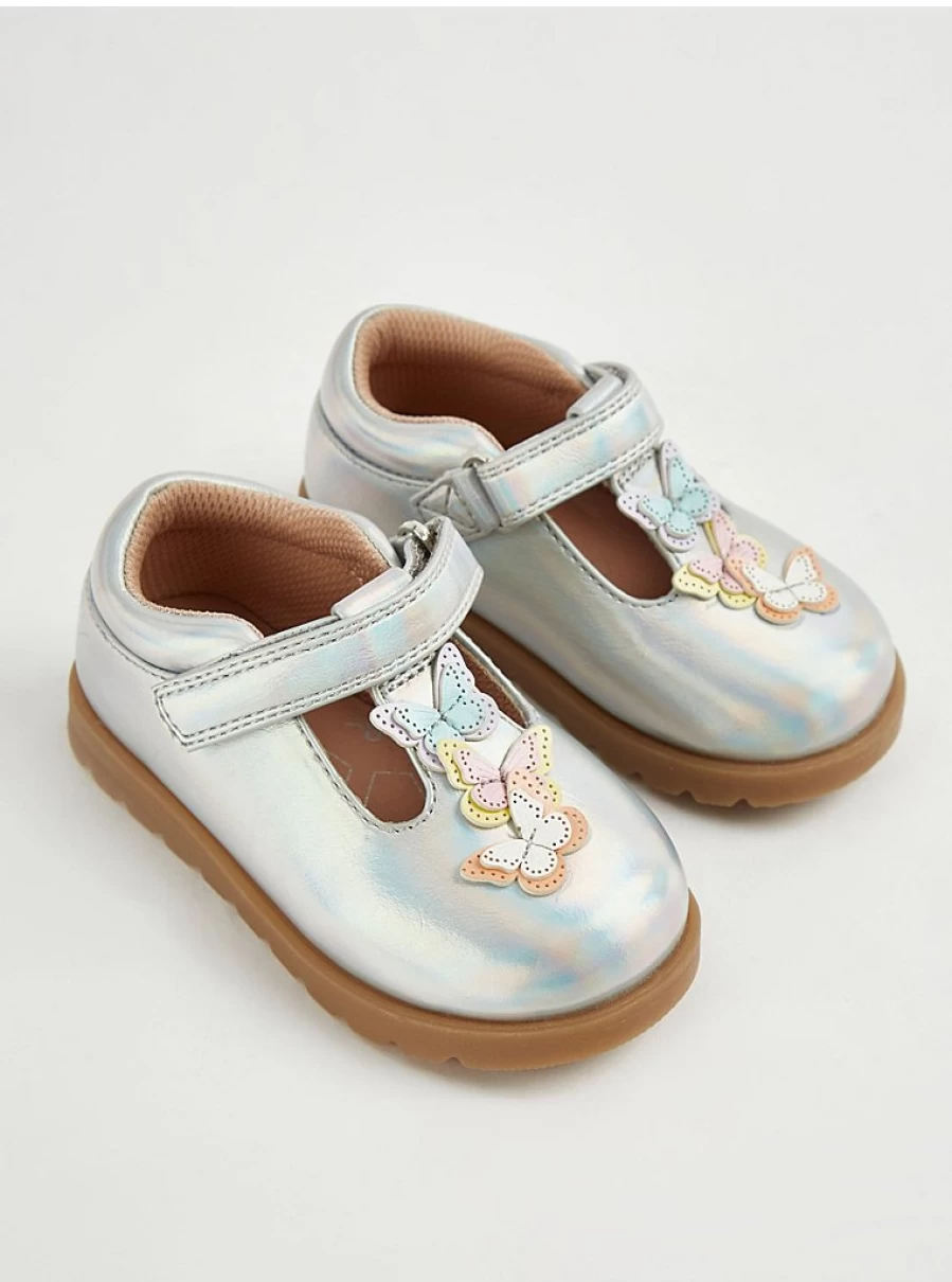Sparkly Silver Butterfly T-Bar Shoes for Babies | George at Asda