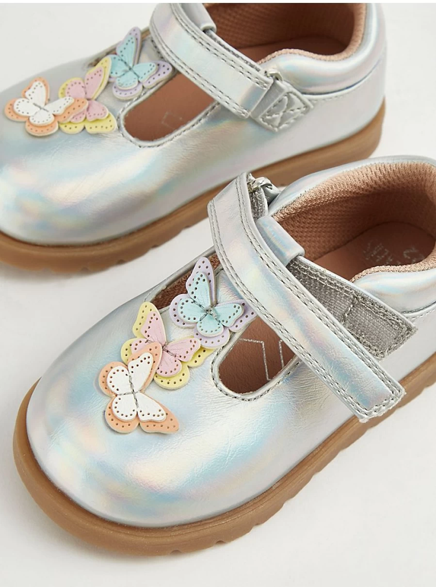 Sparkly Silver Butterfly T-Bar Shoes for Babies | George at Asda