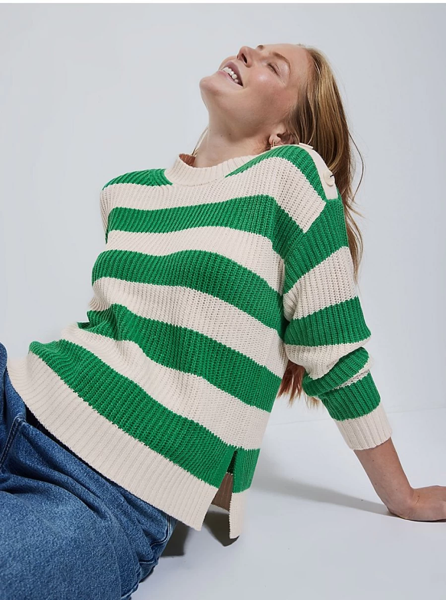"George at Asda Women's Green Button Shoulder Striped Jumper Review"