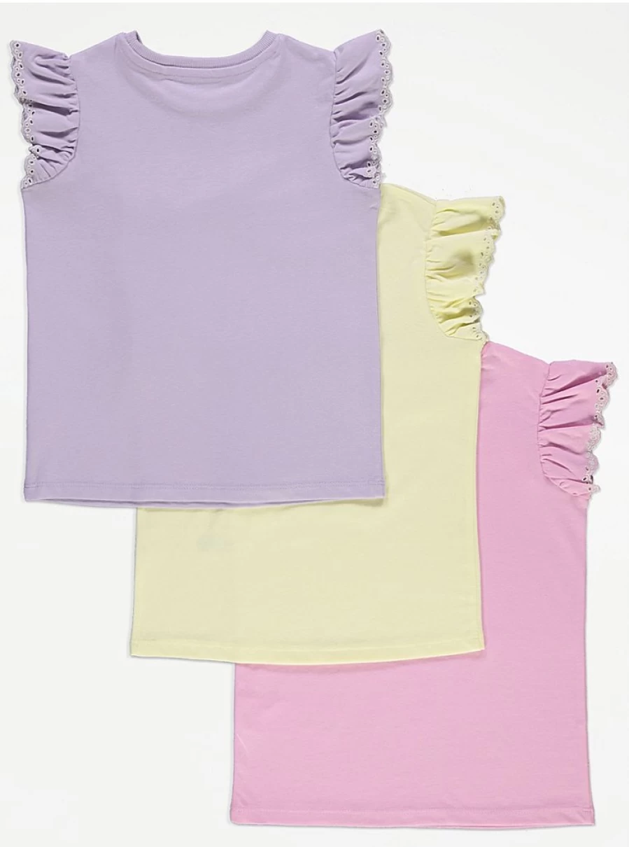 Pastel Broderie Frill Sleeve Tops 3 Pack for Girls | George at Asda | Cute Embroidered Blouses