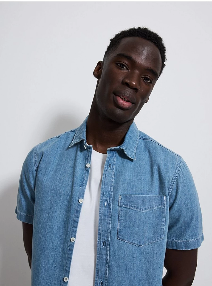 Men's Light Blue Denim Casual Short Sleeve Shirt | George at Asda