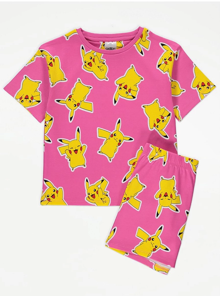 Pokemon Pink Pikachu Kids' Pyjamas Set | George at Asda | Soft Short PJs for Boys & Girls
