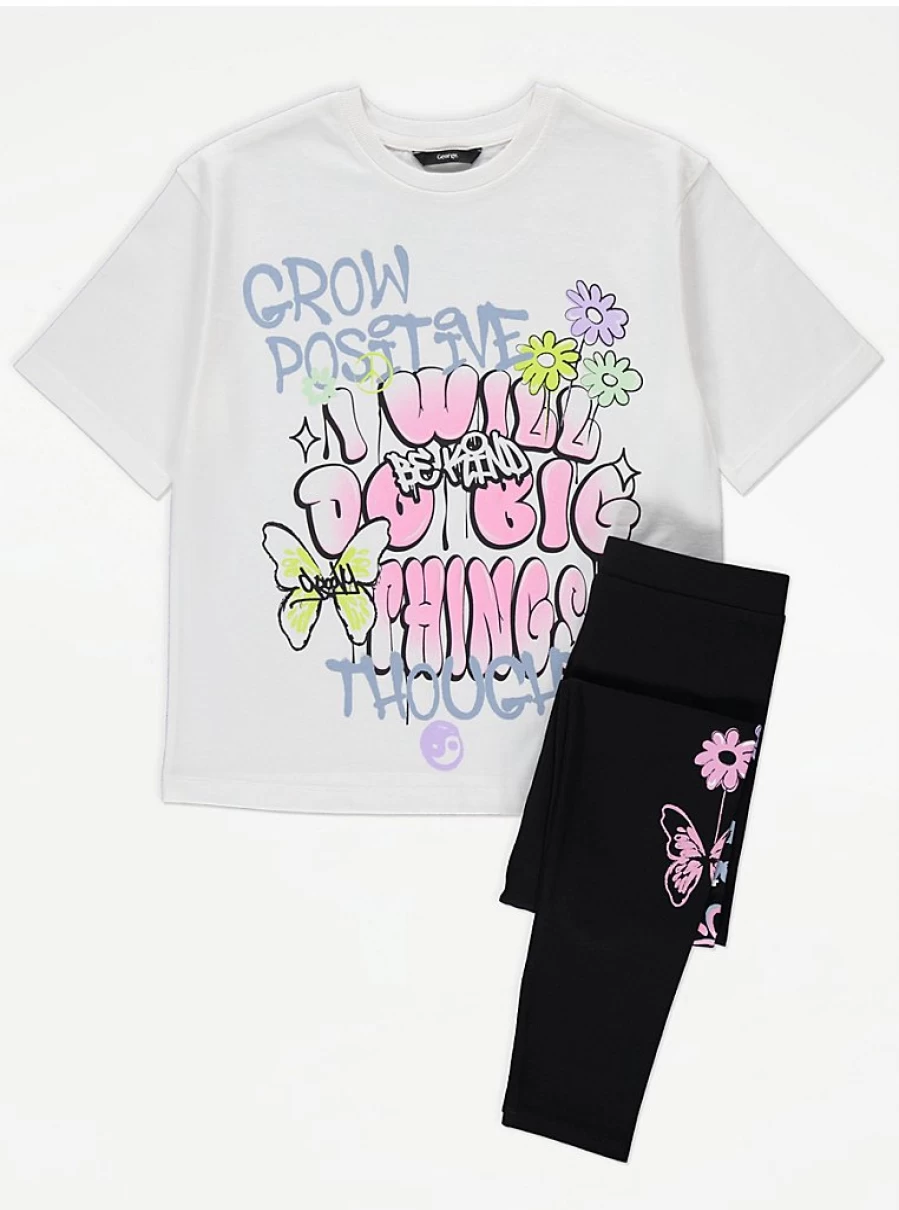 "George at Asda Kids' Positivity Graffiti T-Shirt & Leggings Set - Outfit Reviews"
