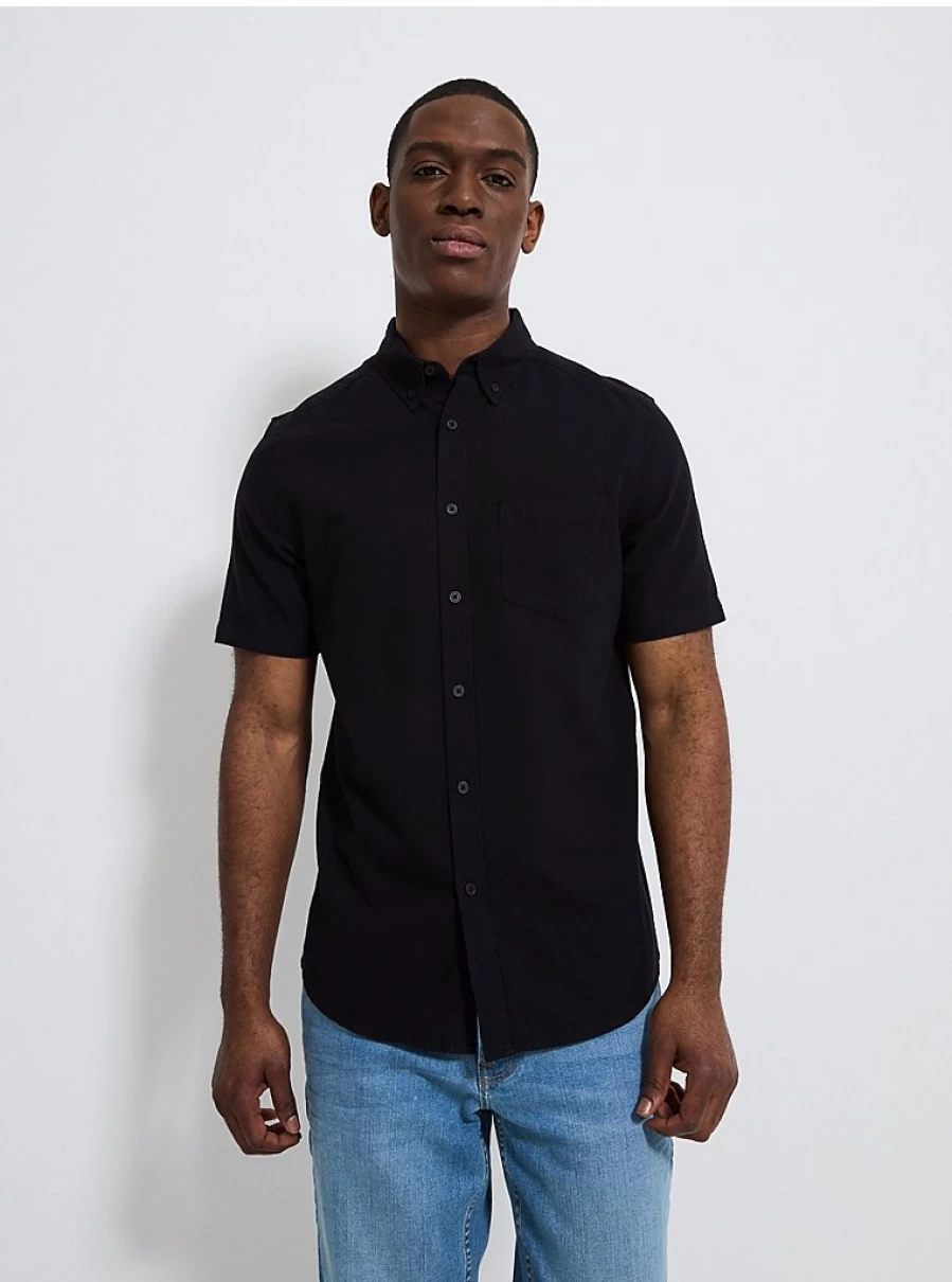 Boys' Black Slim Fit Short Sleeve Oxford Shirt | George at Asda