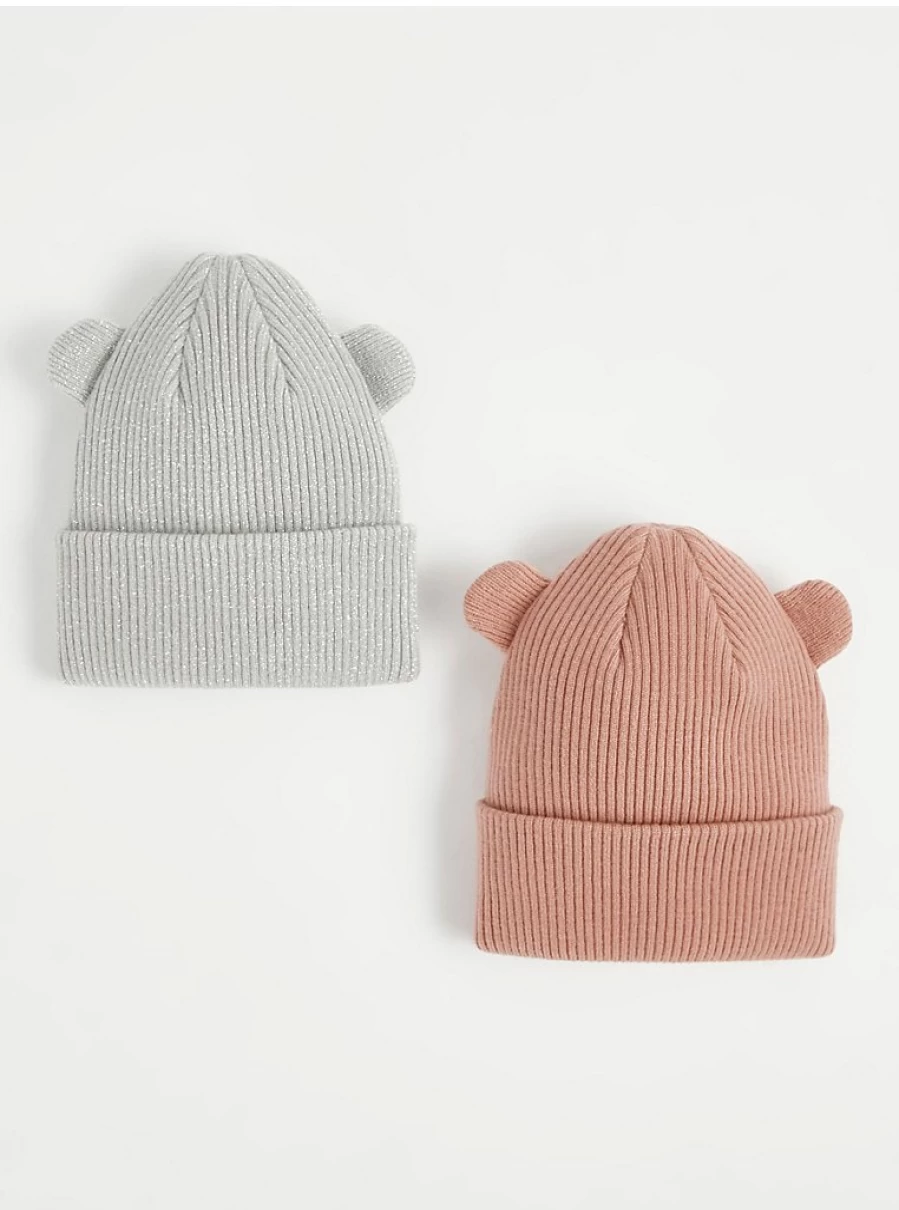 "George at Asda Baby Knitted Ear Hats 2 Pack – Warm Winter Newborn Accessories"