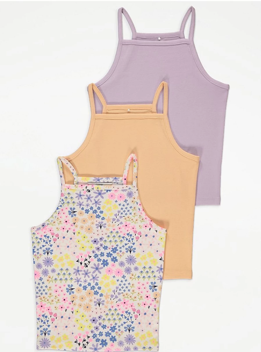 "George at Asda Girls' Ditsy Floral Cami Tops 3-Pack | Cute Summer Tops for Kids"