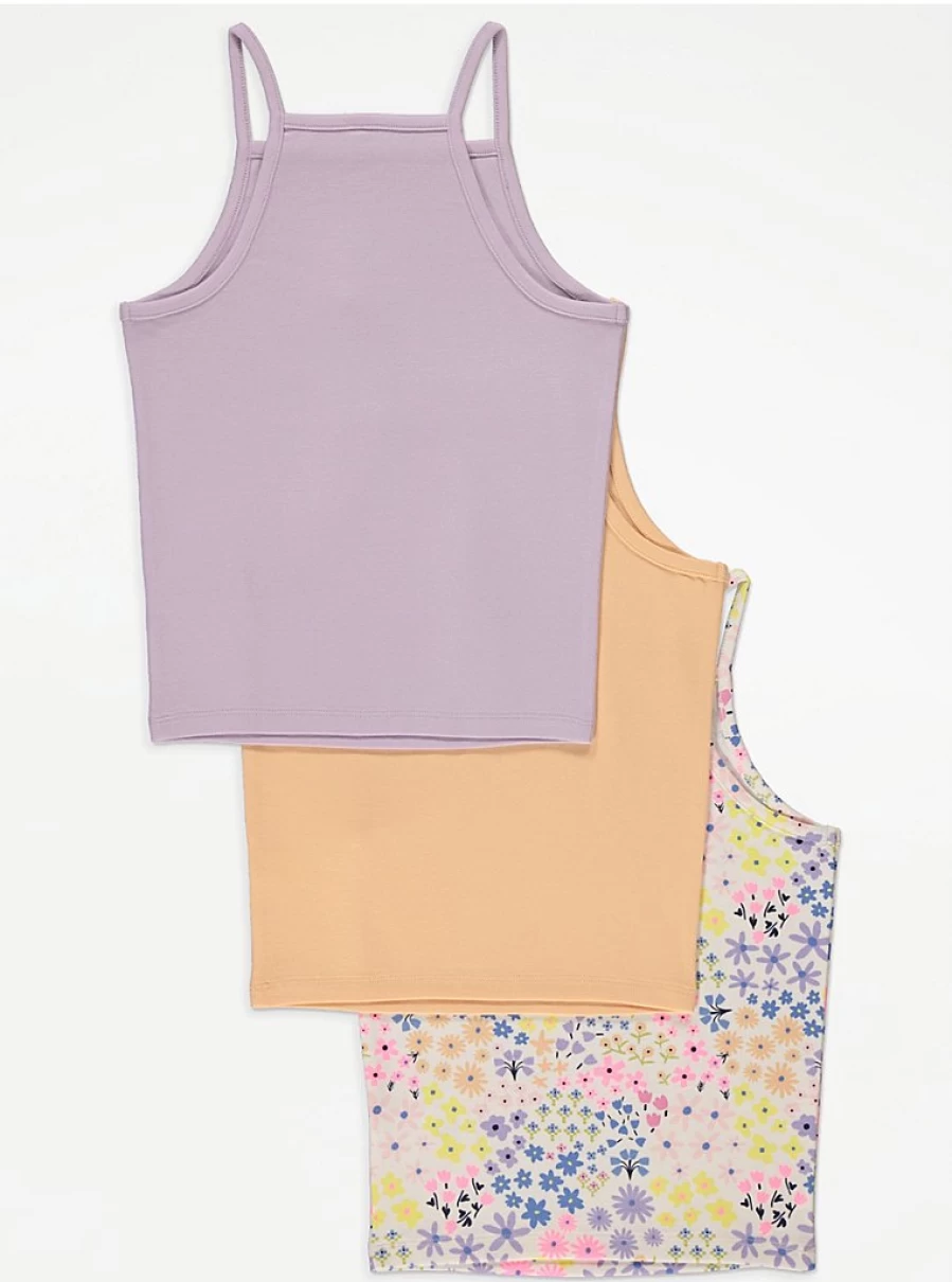 "George at Asda Girls' Ditsy Floral Cami Tops 3-Pack | Cute Summer Tops for Kids"