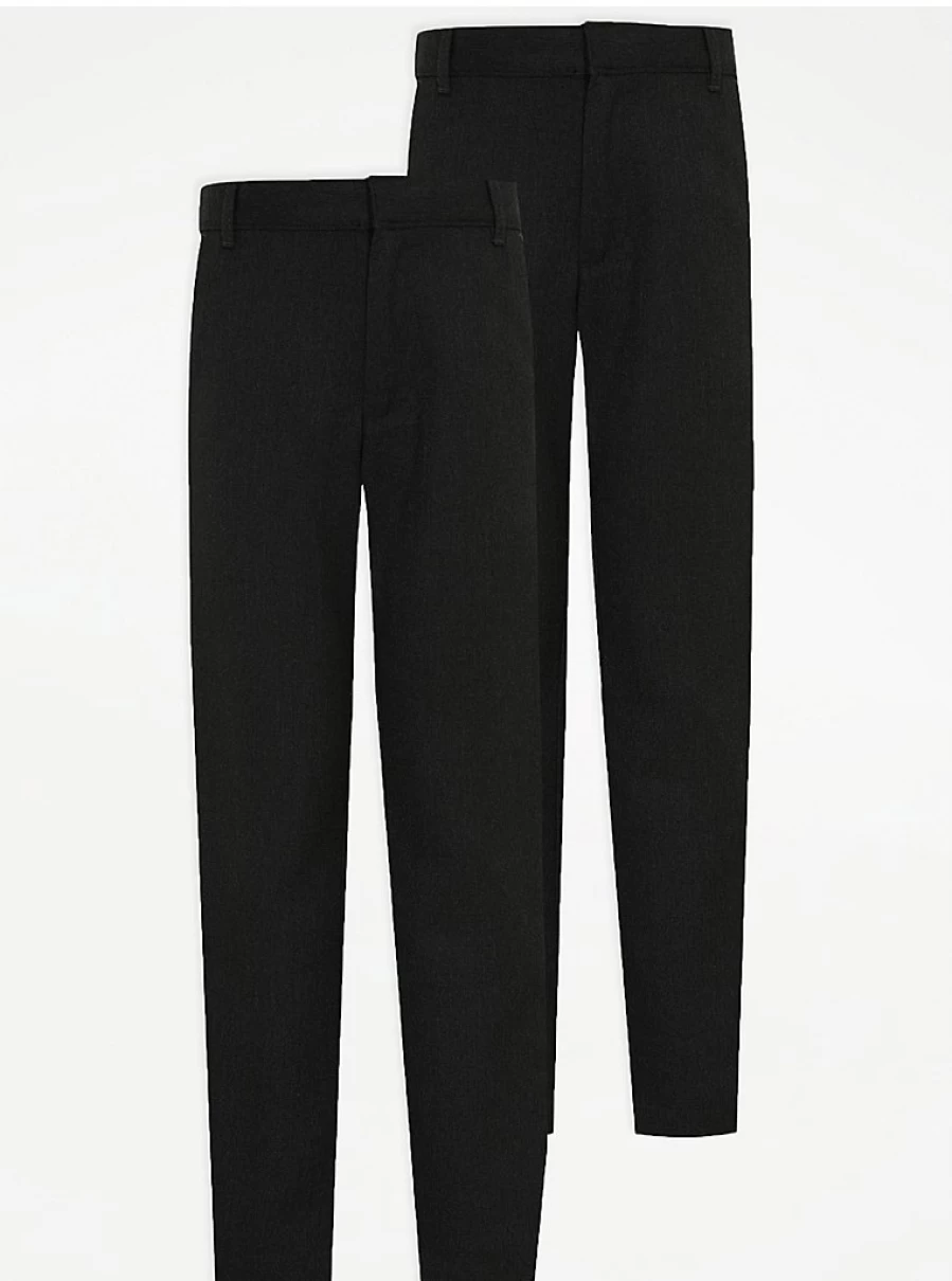 "George at Asda Boys' Grey Slim Fit Long School Trousers 2-Pack – Comfortable & Durable"