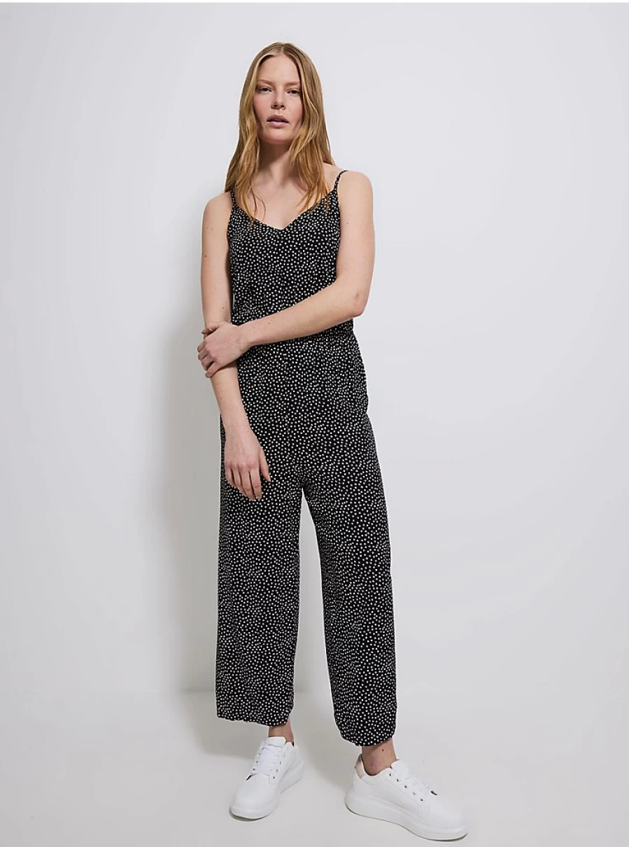 Women's Black Polka Dot Cropped Leg Jumpsuit | George at Asda