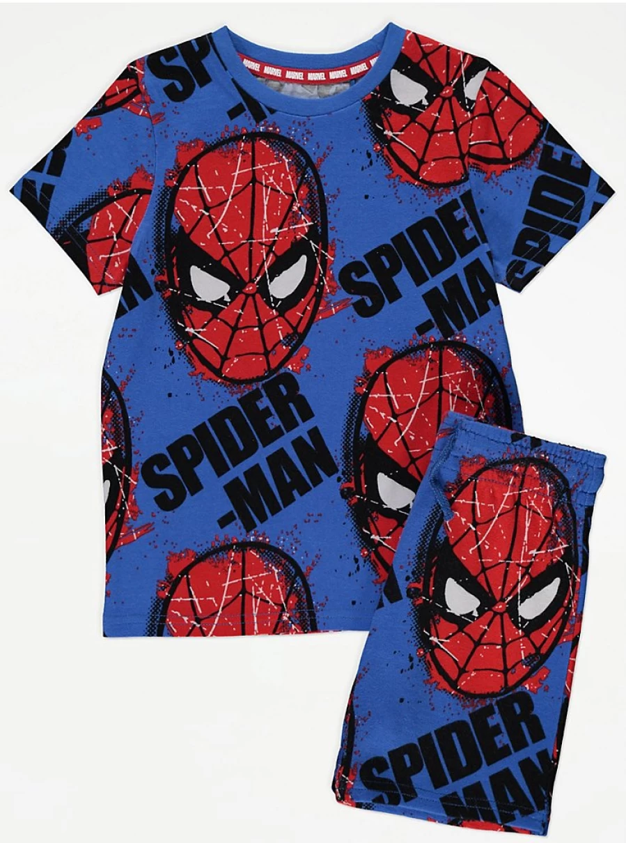 "George at Asda Boys Marvel Spider-Man Blue T-Shirt and Shorts Set Kids Outfit"