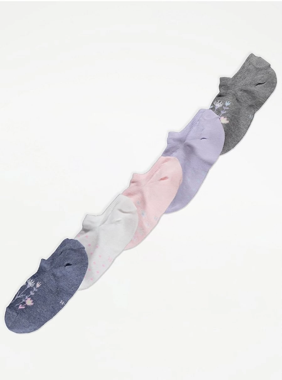 "George at Asda Pastel No Show Socks 5 Pack - Soft Comfortable Low Cut Socks for Women & Men"