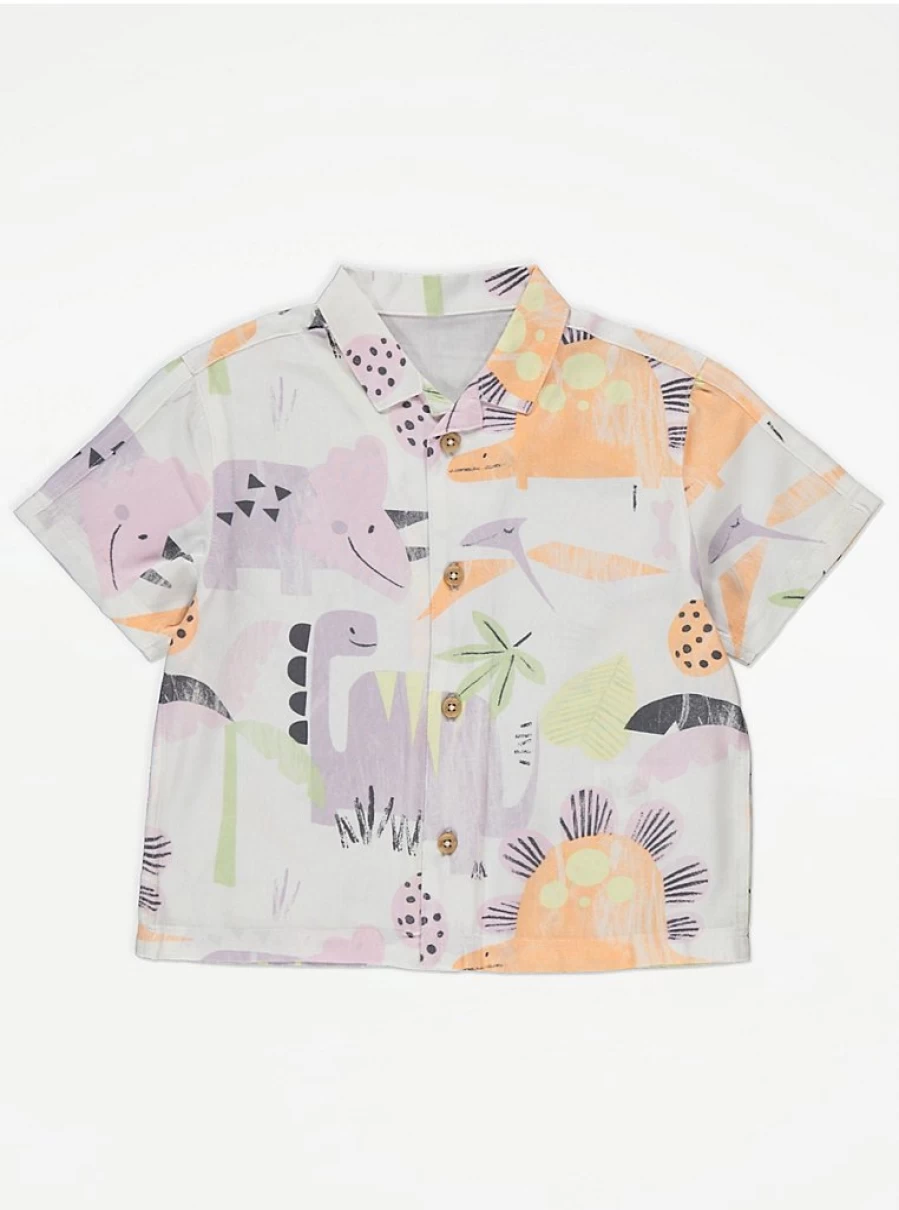 "George at Asda Boys' Dinosaur Print Short Sleeve T-Shirt - Fun Cream Color Kids Top"