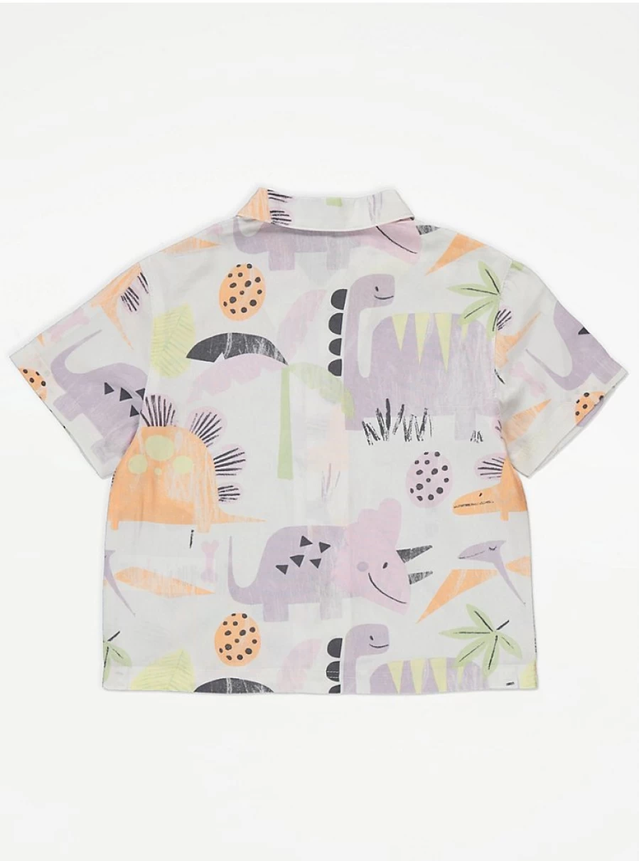 "George at Asda Boys' Dinosaur Print Short Sleeve T-Shirt - Fun Cream Color Kids Top"
