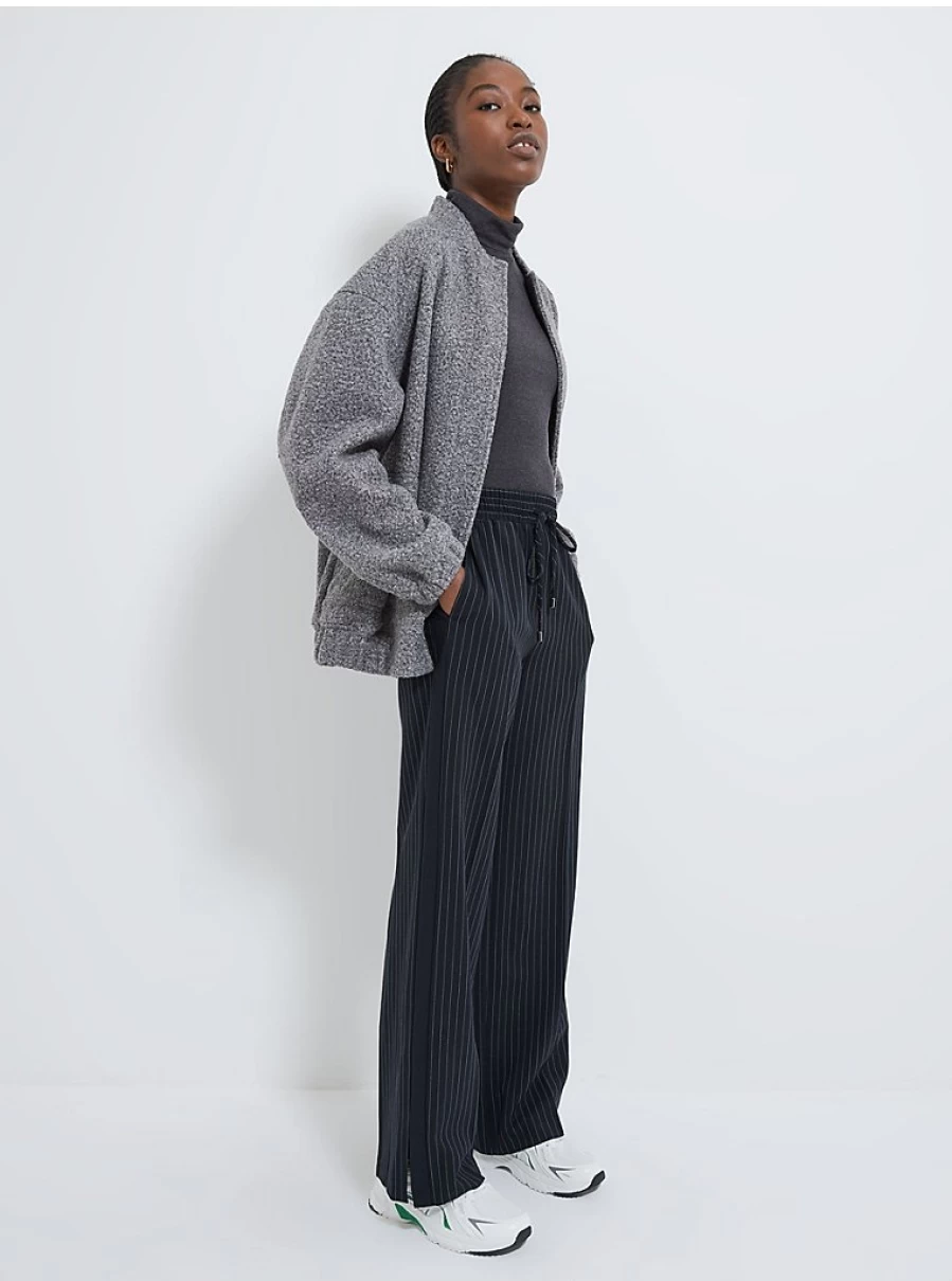 "George at Asda Women's Navy Pinstripe Wide Leg Joggers – Comfort & Style"