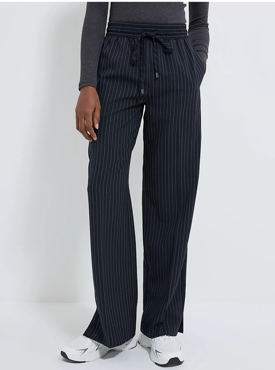 "George at Asda Women's Navy Pinstripe Wide Leg Joggers – Comfort & Style"