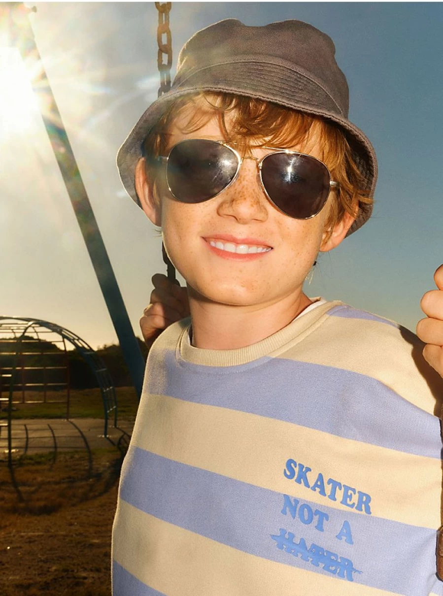 "George at Asda Boys Blue Striped Skater Sweatshirt - Comfortable Casual Pullover for Kids"