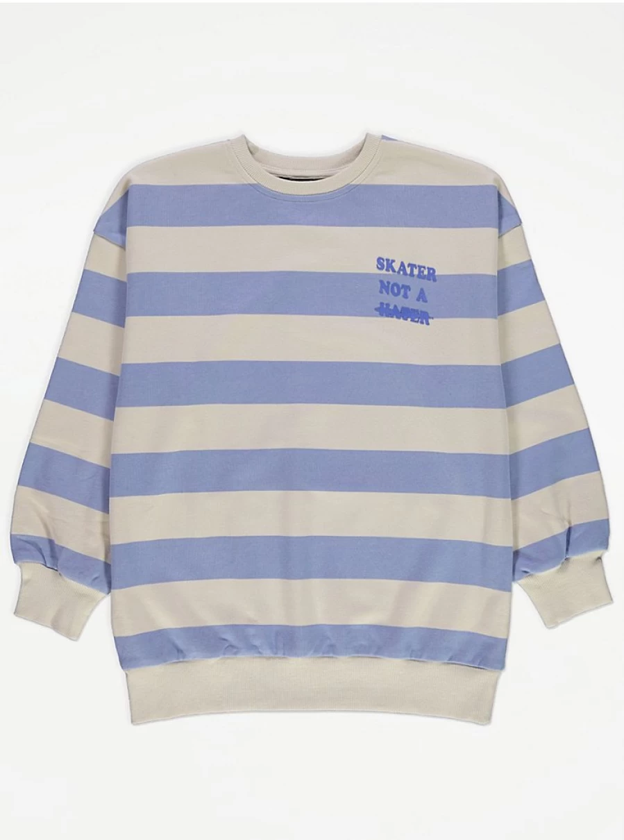 "George at Asda Boys Blue Striped Skater Sweatshirt - Comfortable Casual Pullover for Kids"